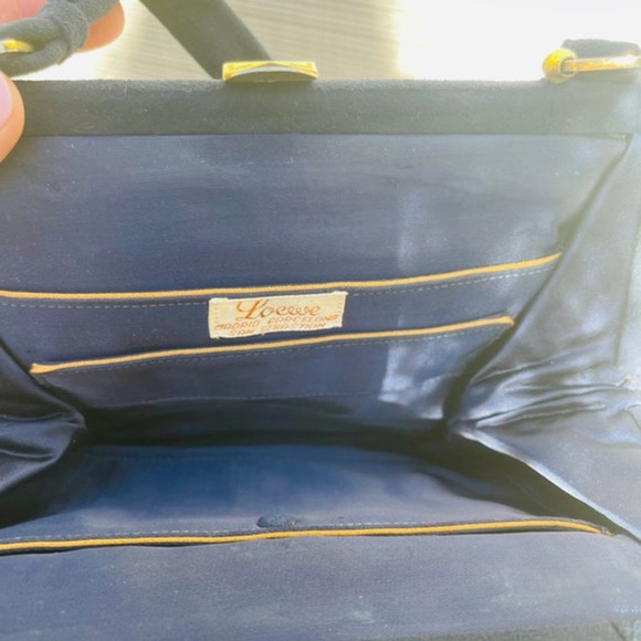 Loewe Navy Suede Handbag Vintage 1960s Purse Evening Bag - Picture 9 of 10